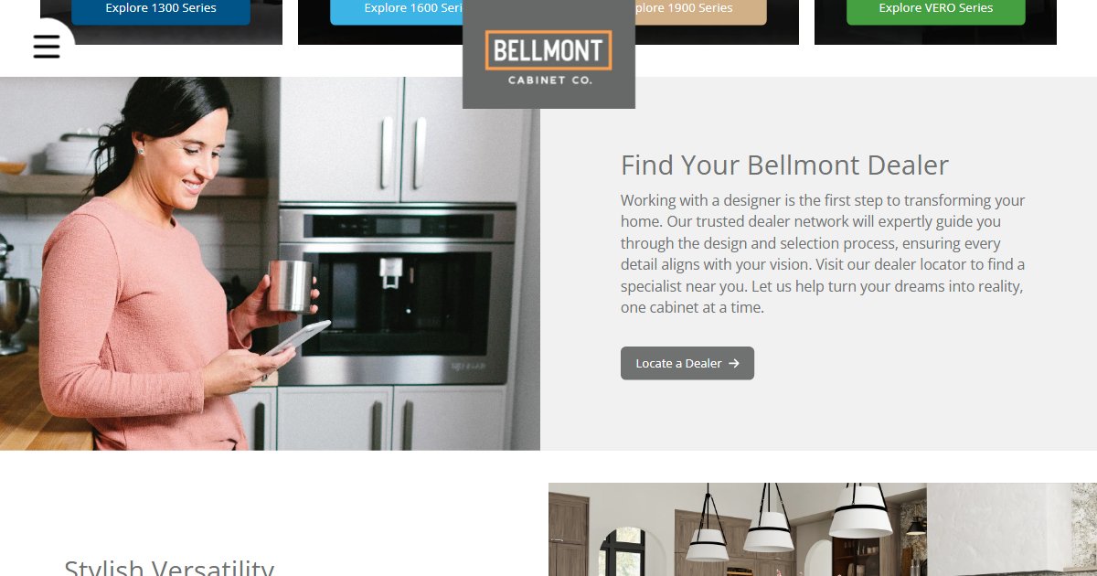 Bellmont Cabinet Co. website — design options and finish selections