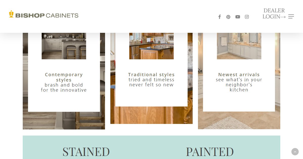 Bishop Cabinets website — design options and finish selections