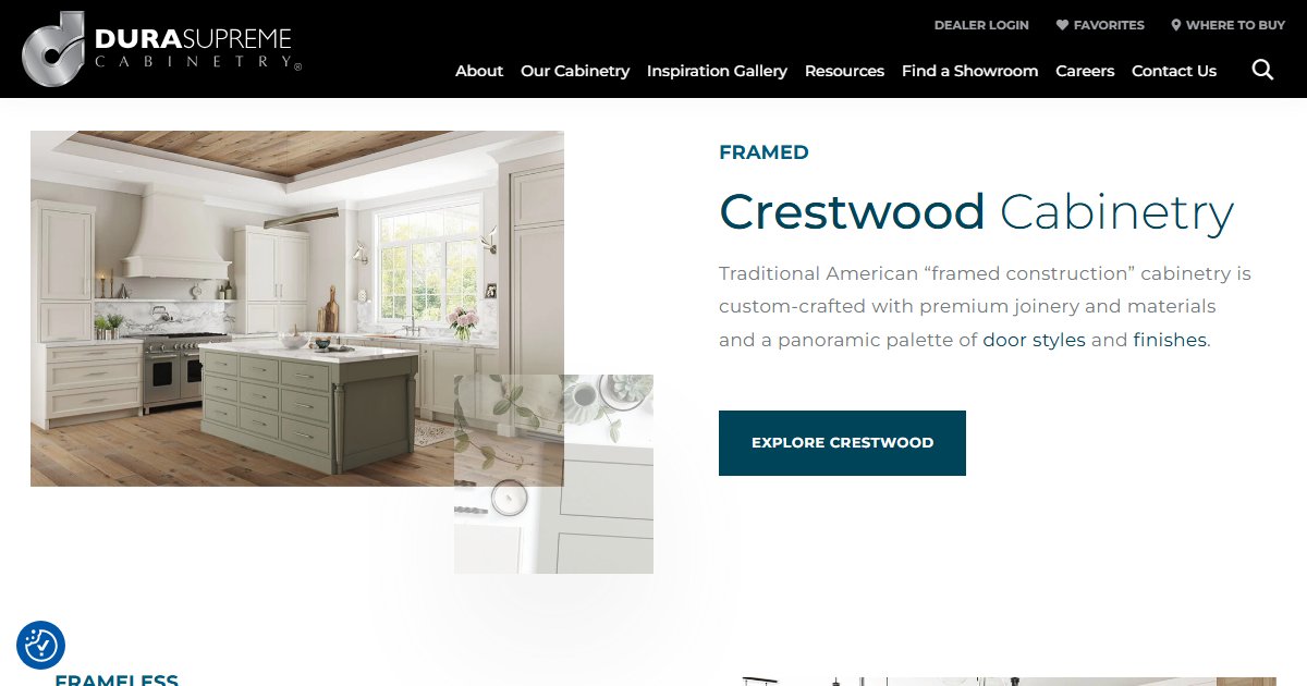 Dura Supreme Cabinetry website — cabinetry product styles and collections