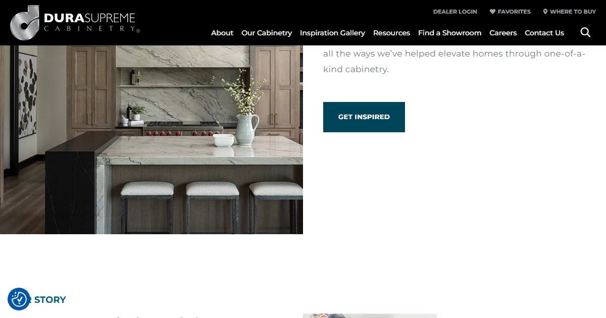 Dura Supreme Cabinetry website — featured projects and brand details