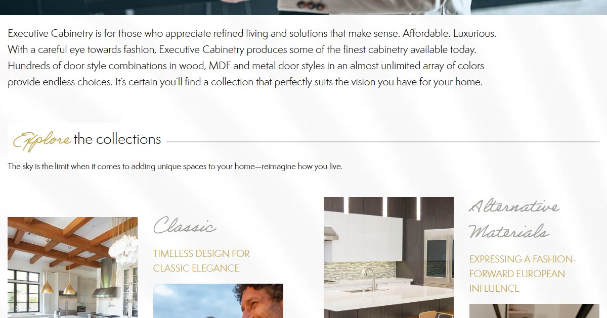 Executive Cabinetry website — cabinetry product styles and collections