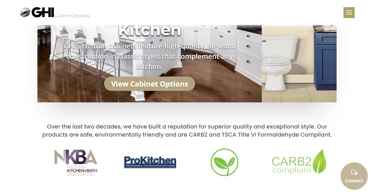 GHI Cabinets website — design options and finish selections