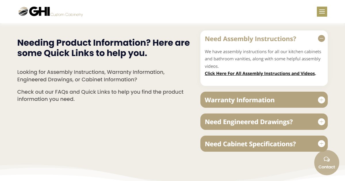 GHI Cabinets website — featured projects and brand details