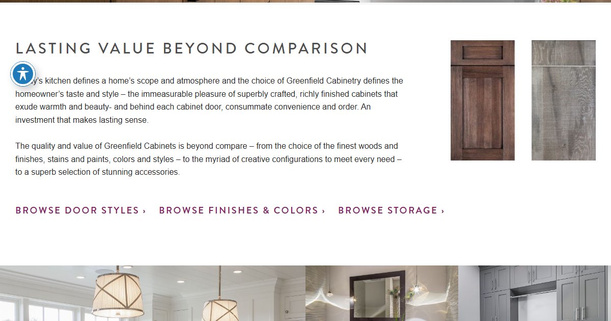 Greenfield Cabinetry website — cabinetry product styles and collections