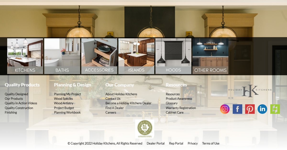 Holiday Kitchens website — cabinetry product styles and collections
