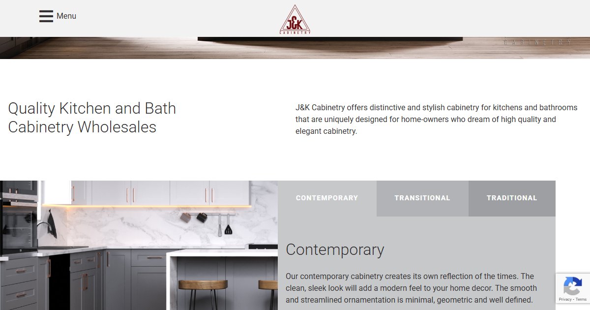 J&K Cabinetry website — cabinetry product styles and collections
