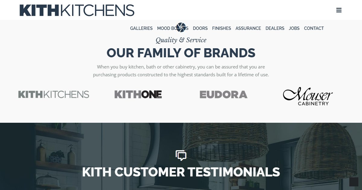 Kith Kitchens website — cabinetry product styles and collections