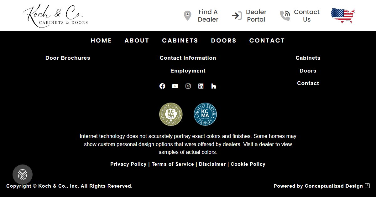 Koch & Co. Cabinetry website — design options and finish selections