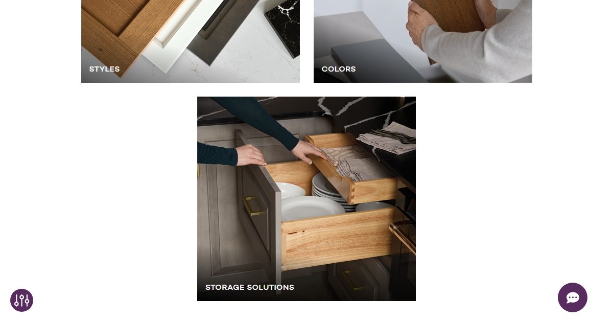 KraftMaid website — design options and finish selections