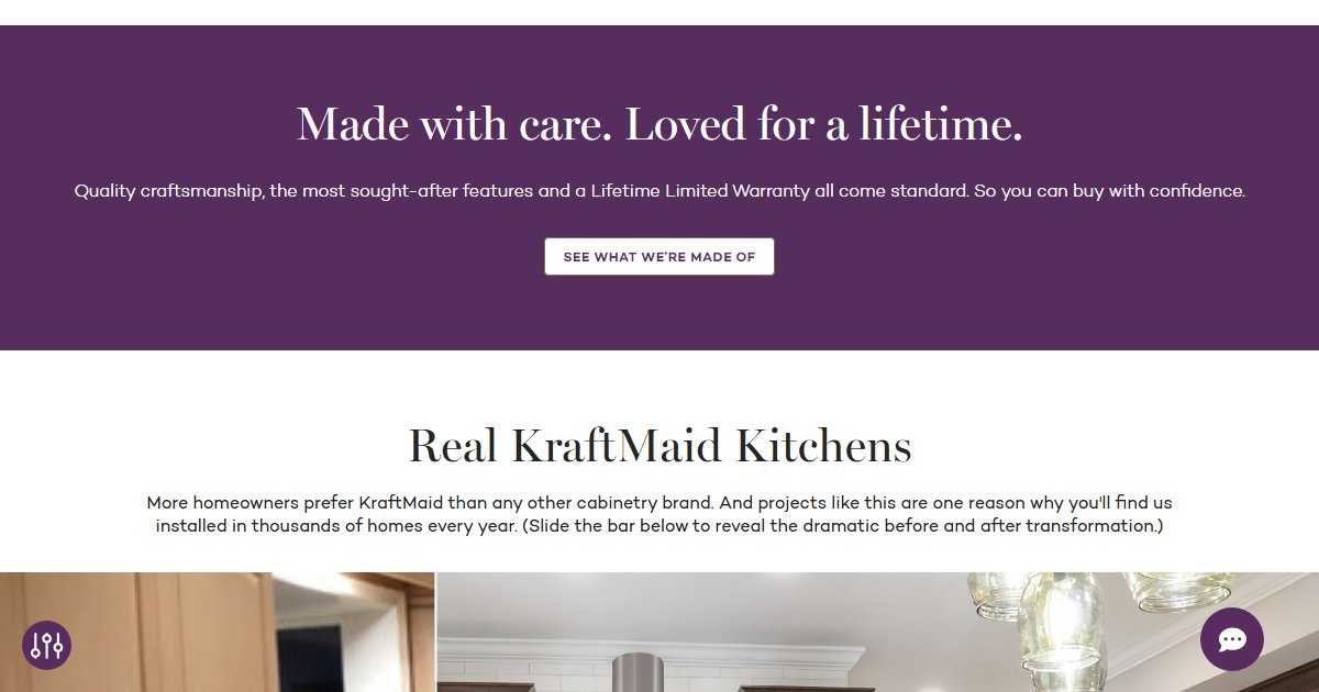 KraftMaid website — featured projects and brand details