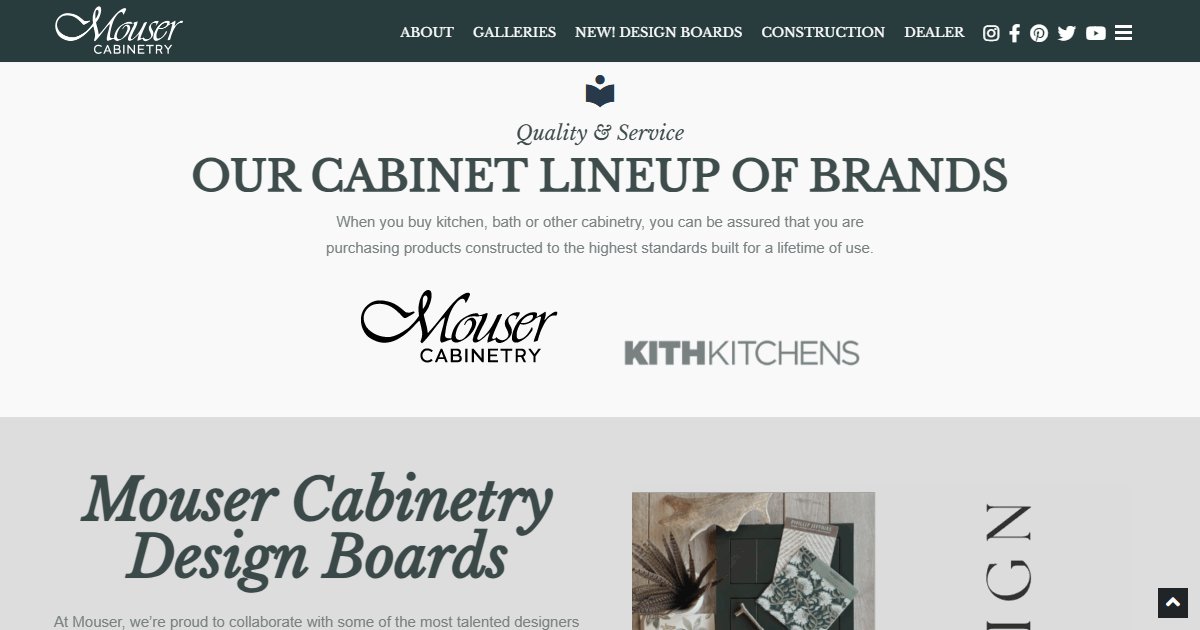 Mouser Cabinetry website — cabinetry product styles and collections