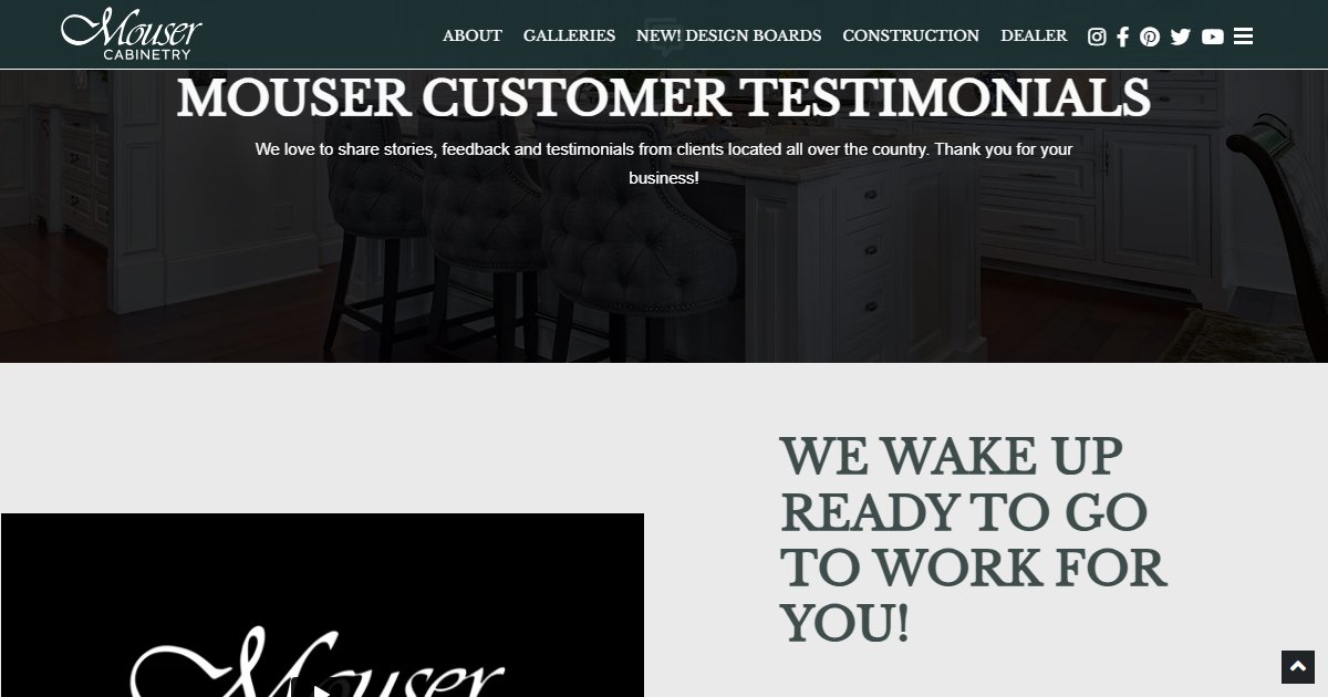 Mouser Cabinetry website — featured projects and brand details