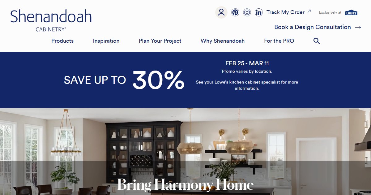 Shenandoah Cabinetry official website — kitchen and bath cabinetry