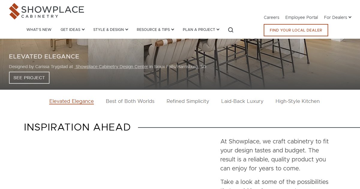 Showplace Cabinetry website — cabinetry product styles and collections