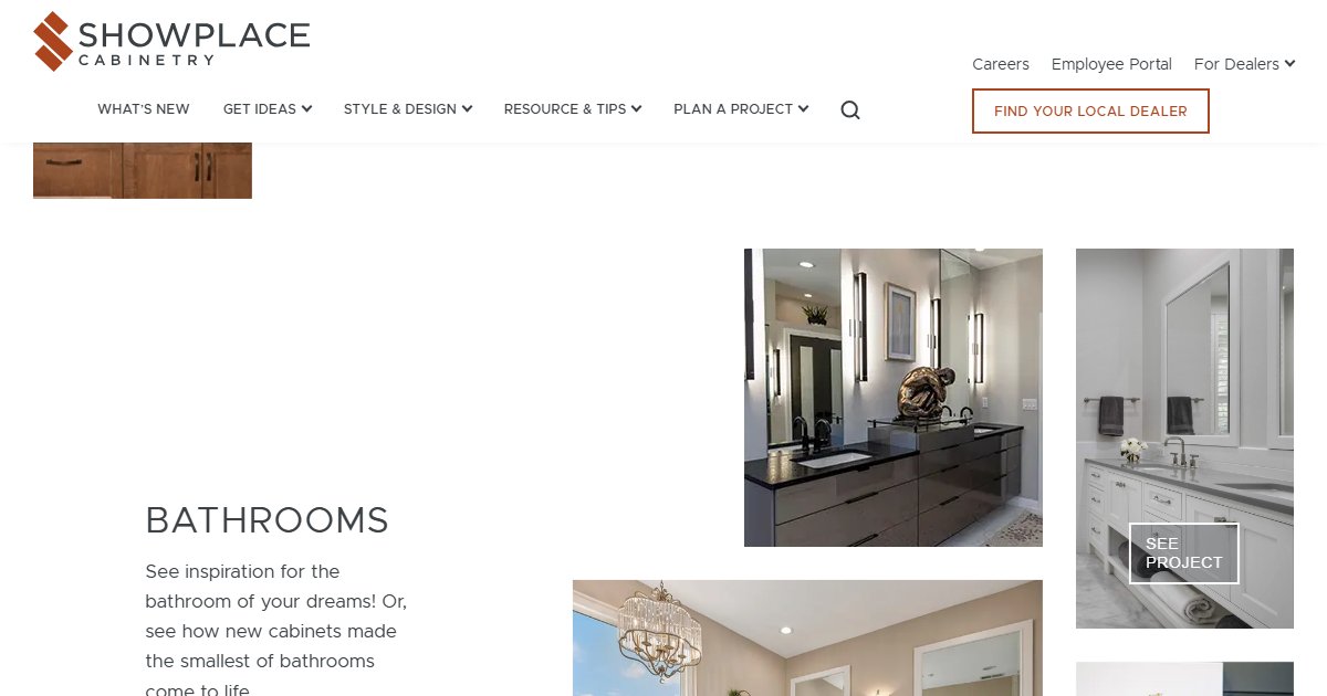 Showplace Cabinetry website — featured projects and brand details