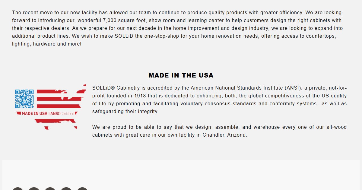 Sollid Cabinetry website — featured projects and brand details