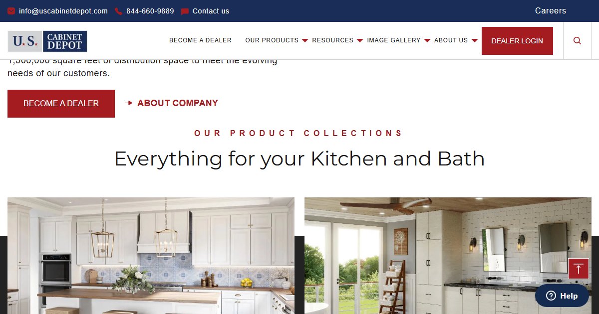 US Cabinet Depot website — design options and finish selections