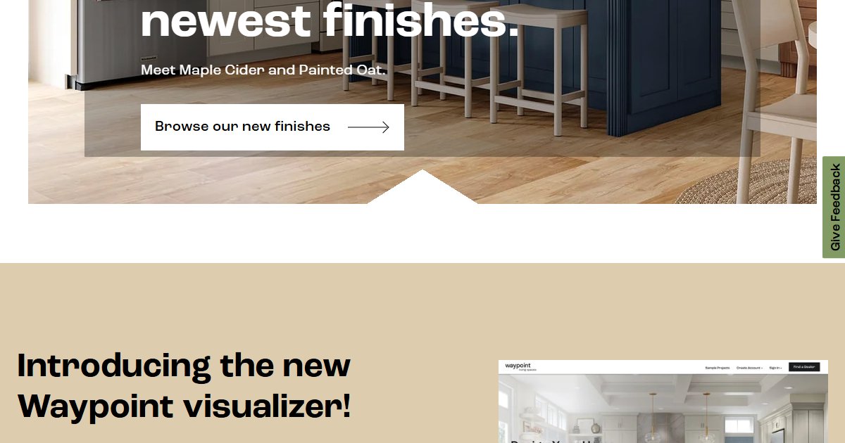 Waypoint Living Spaces website — cabinetry product styles and collections