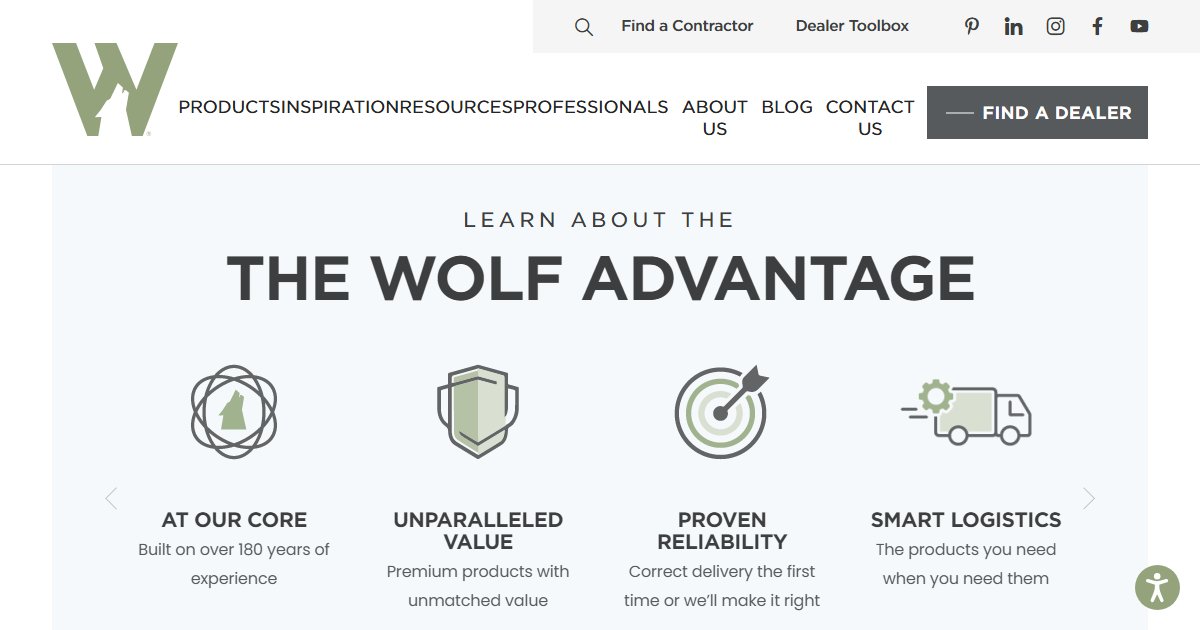 Wolf Home Products website — design options and finish selections