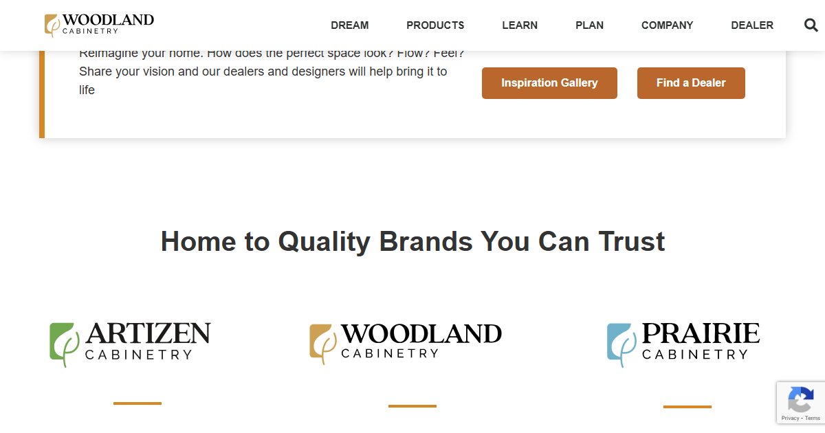 Woodland Cabinetry website — cabinetry product styles and collections