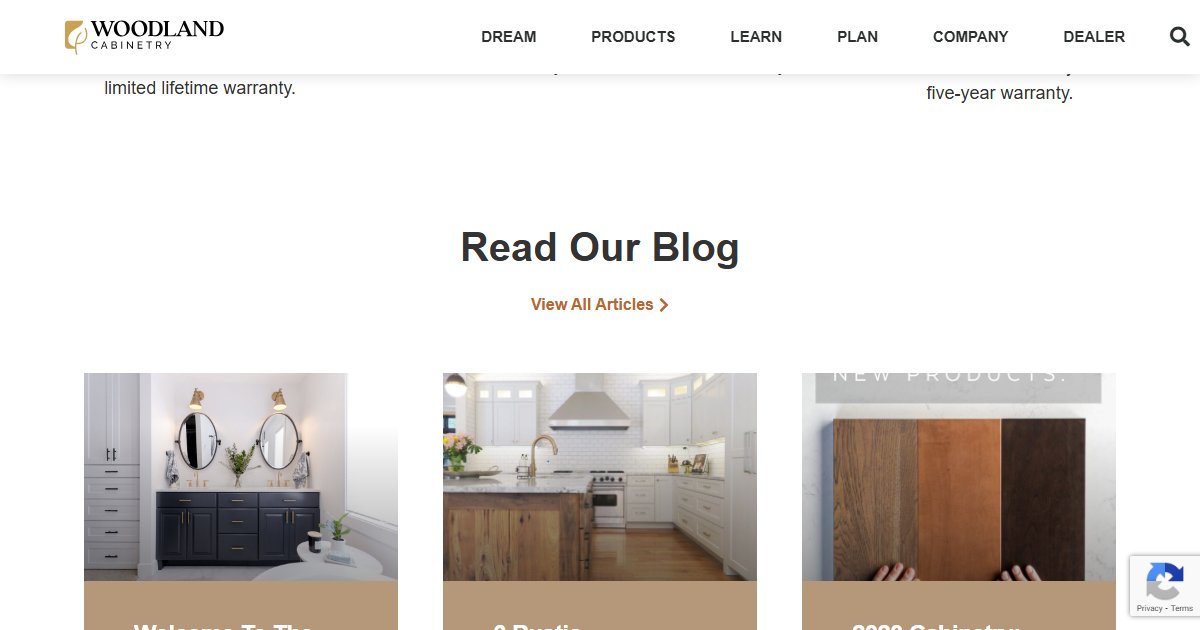 Woodland Cabinetry website — design options and finish selections